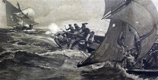 Charles Napier Hemy (1841-1917) and Willie Heydemann (fl. 1886-1917) Barbary pirates, 14 x 26in.